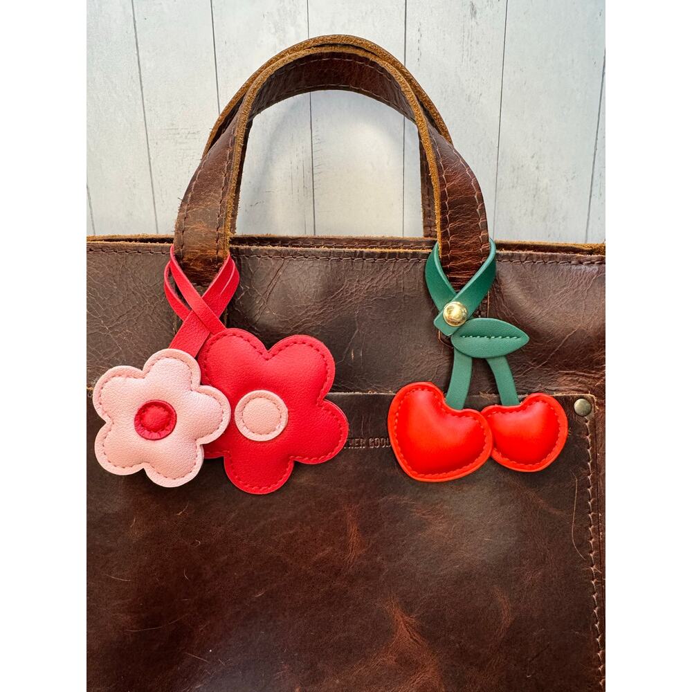 Bag Charm Bundle Vegan Purse Charms Set of 2 Flower Purse Charm Cherry Charm